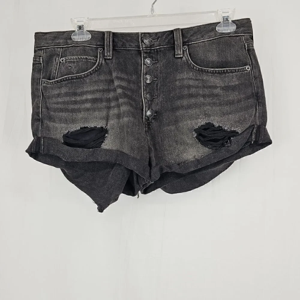Free People Women's SZ 31 Romeo Cotton Roll Out Cut Off Jean Shorts Black
